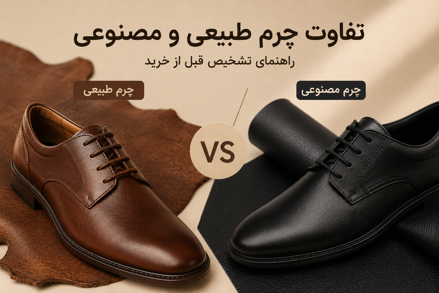 تفاوت چرم طبیعی و چرم مصنوعی؛ راهنمای کامل تشخیص قبل از خرید کفش چرم !