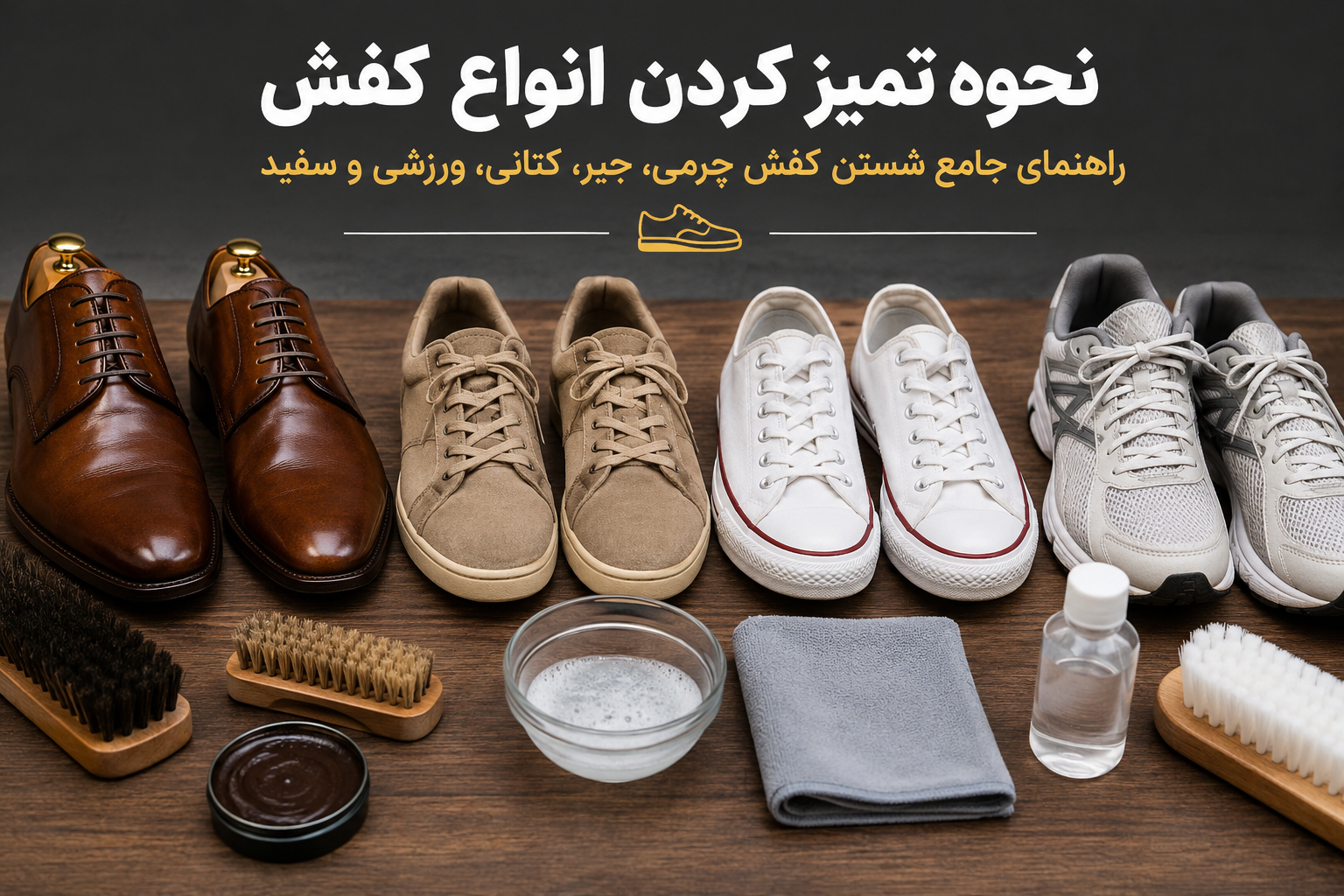 نحوه تمیز کردن انواع کفش؛ راهنمای جامع شستن کفش چرمی، جیر، کتانی، ورزشی و سفید