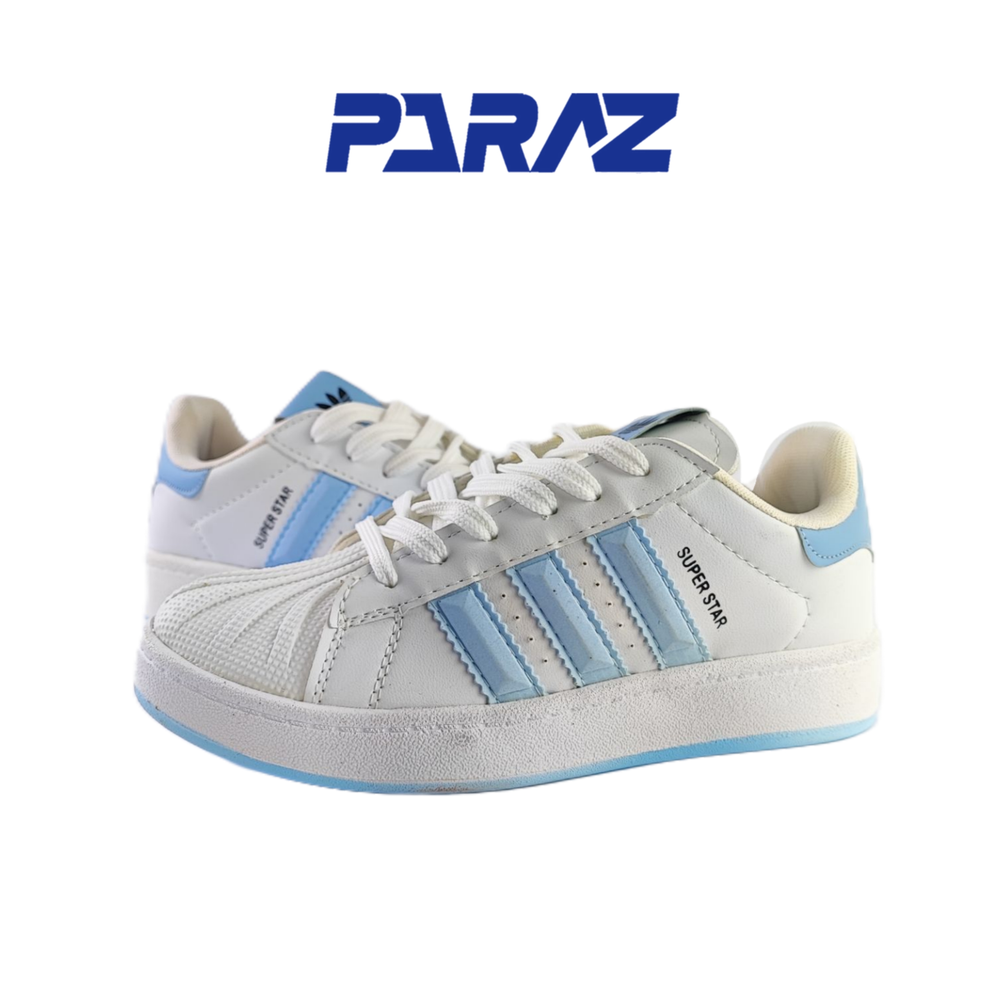 کفش اسپرت زنانه و پسرانه برند آدیداس مدل سوپر استار Adidas سفید آبی