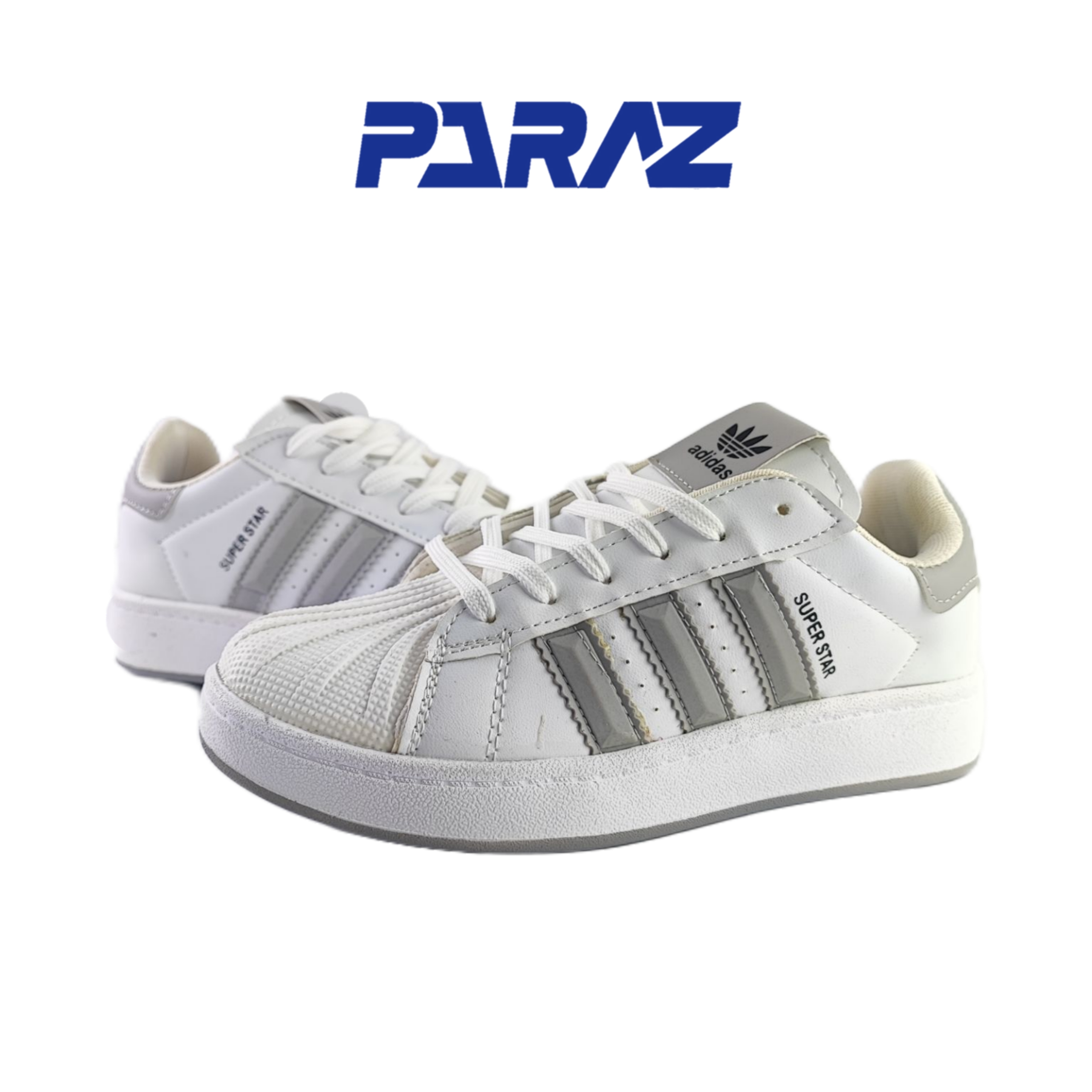 کفش اسپرت زنانه و پسرانه برند آدیداس مدل سوپر استار Adidas سفید طوسی