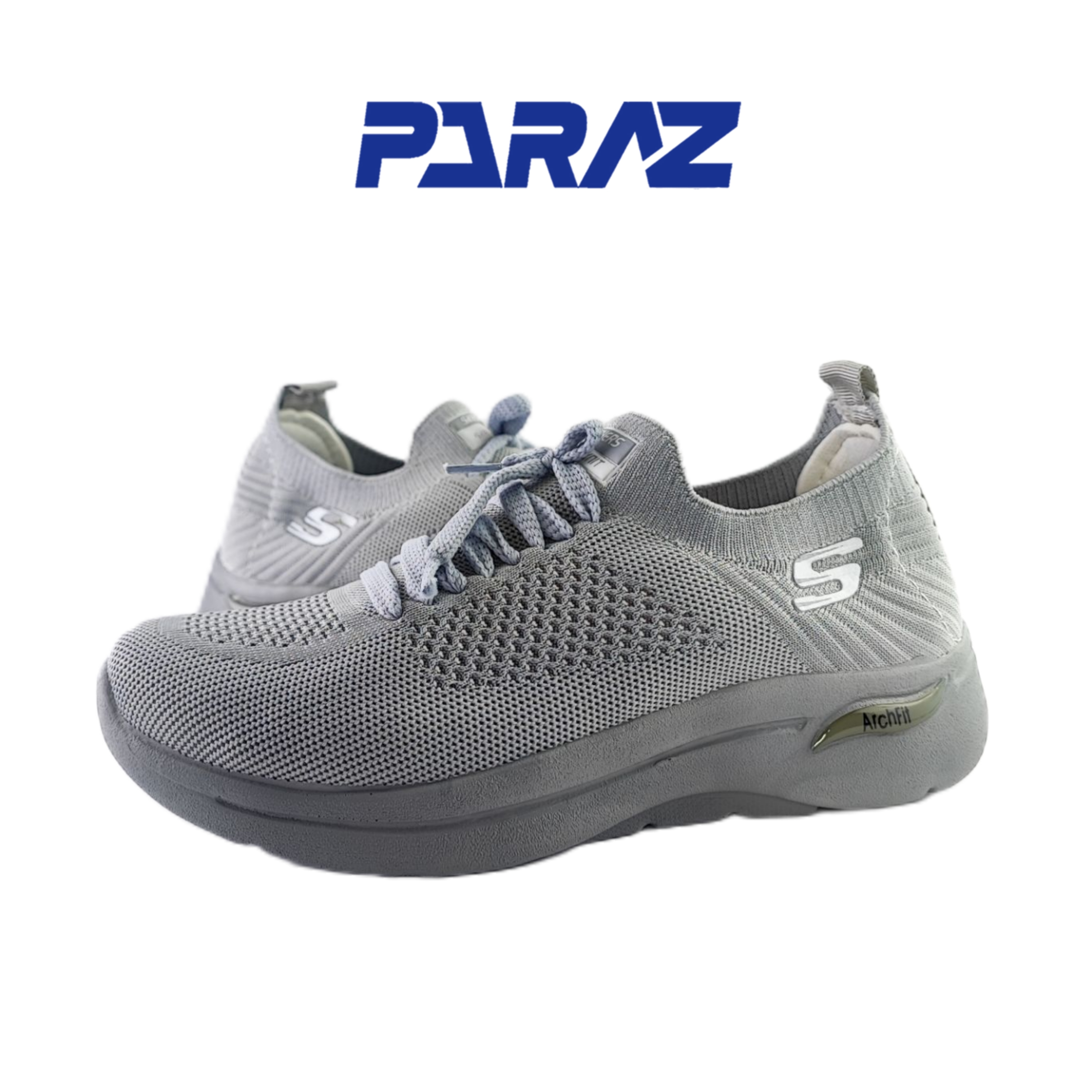 کفش اسپرت و روزمره زنانه و پسرانه برند اسکچرز Skechers مدل بافتی بندی طوسی