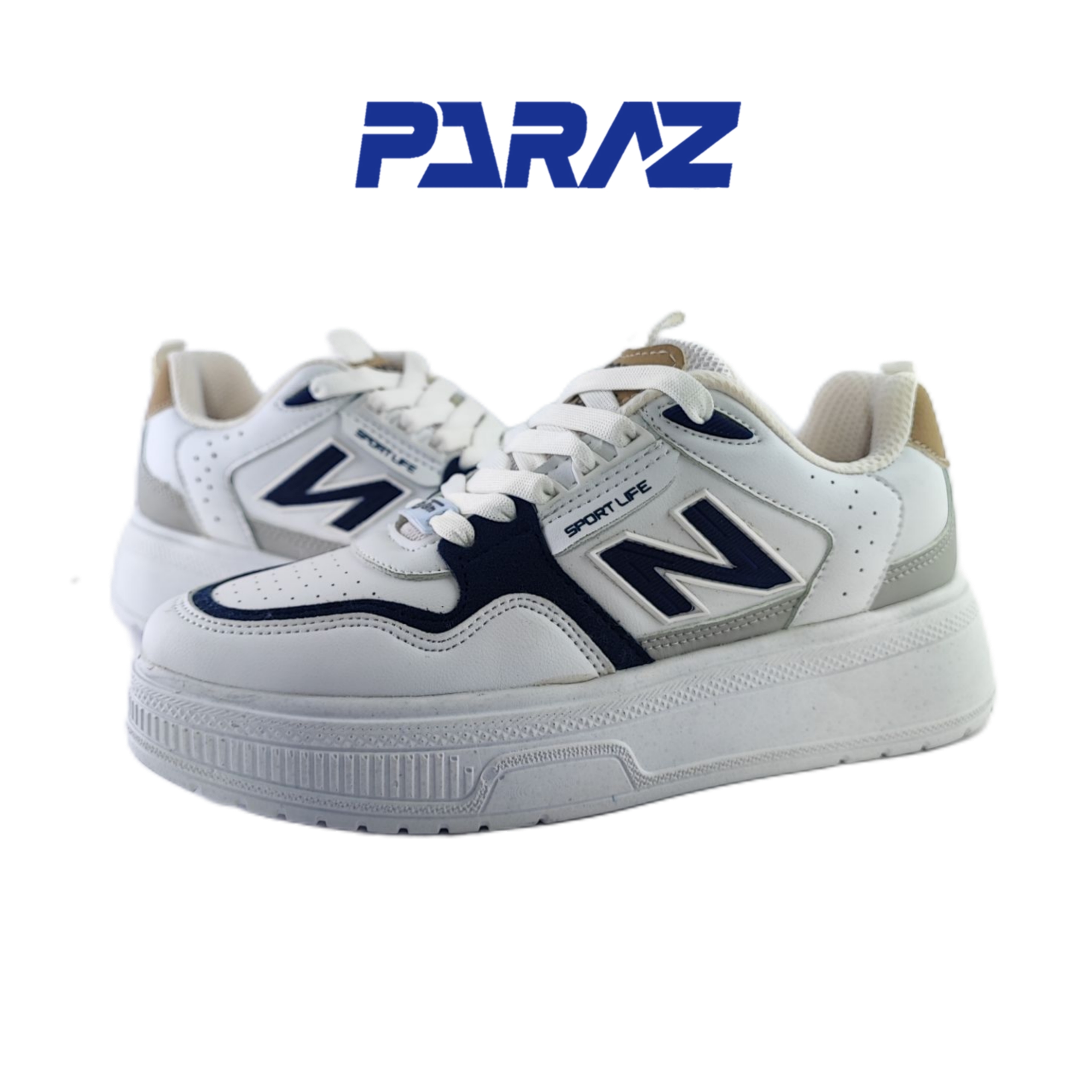 کفش ونس طبی زنانه و پسرانه برند نیوبالانس new balance مدل چرم تام سفید سرمه ای