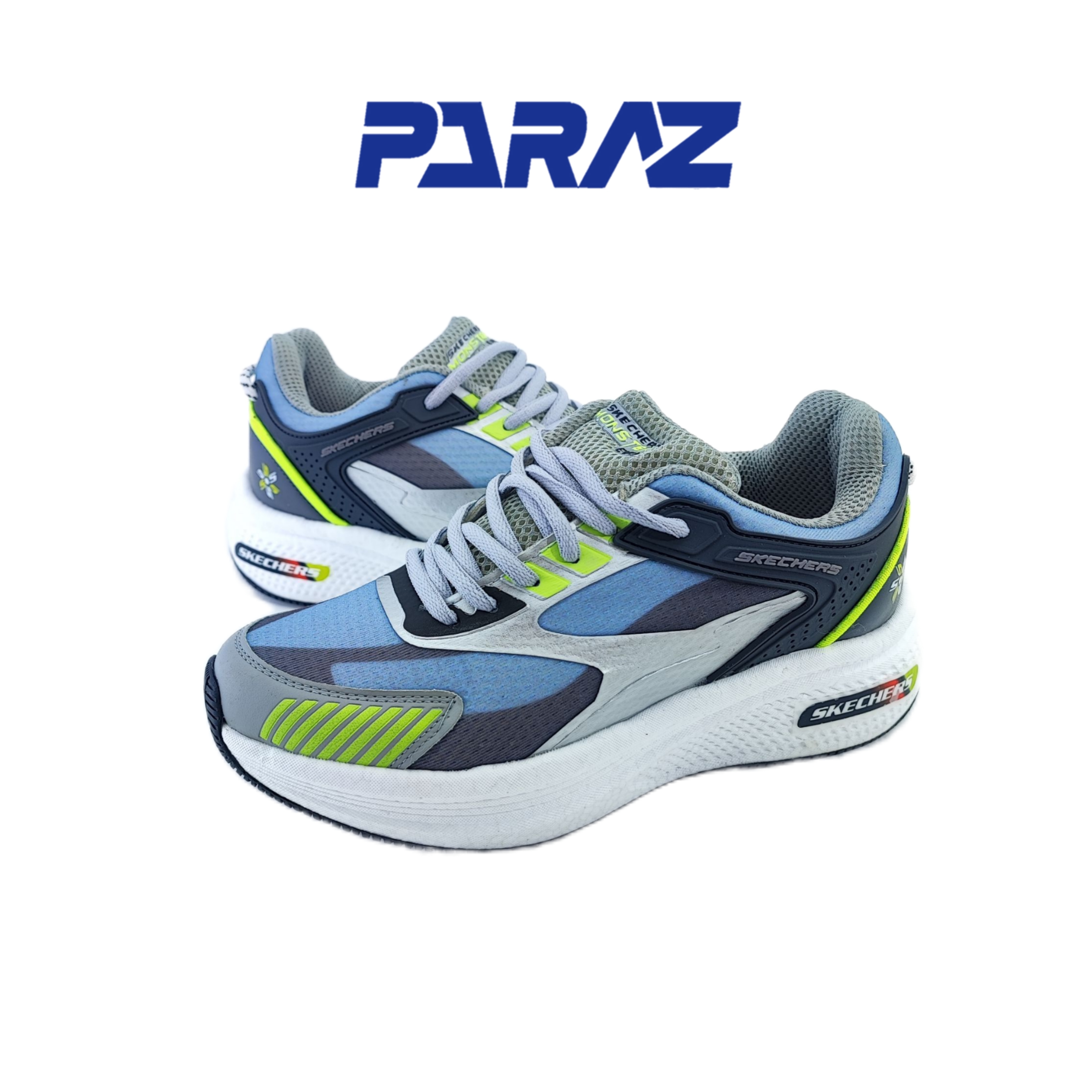 کفش اسپرت و روزمره مردانه برند اسکچرز Skechers مدل مانستر مشکی سبز طوسی