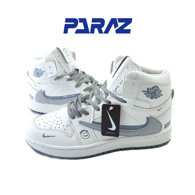 کفش اسپرت زنانه و پسرانه مدل نایکی تراویس ساقدار nike Travis سفید طوسی