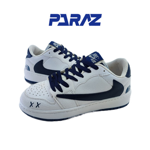 کفش اسپرت زنانه و پسرانه مدل نایکی تراویس nike Travis سفید آبی با بند اضافه